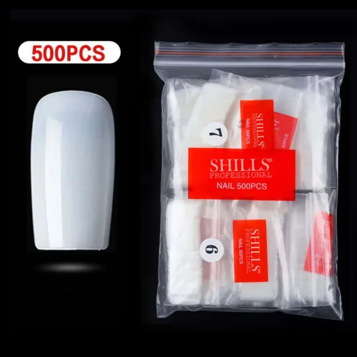 Shills Professional 500 Pcs Full Cover Clear White Tips