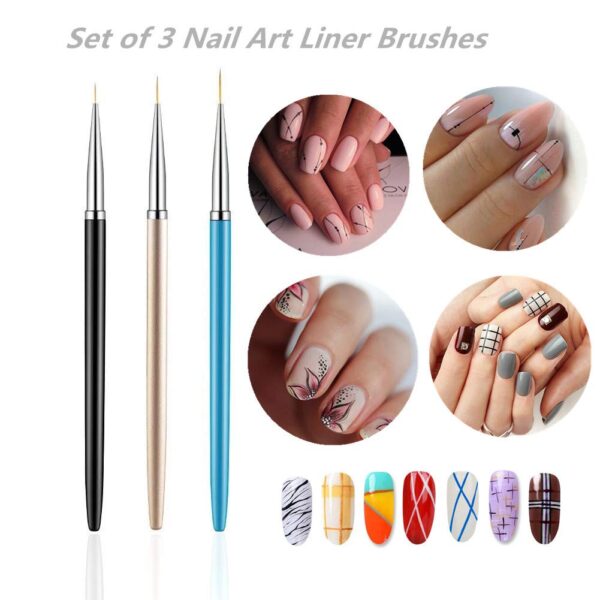 Nail Art Metallic Art Brushes (Set Of 3)