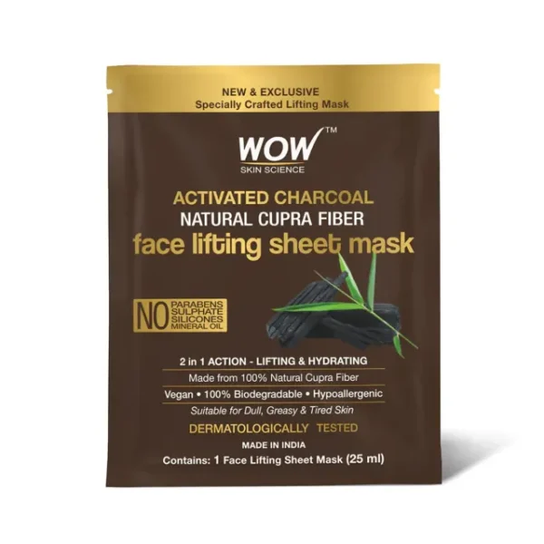 Wow – Skin Science Activated Charcoal Natural Cupra Fiber Face Lifting Sheet Mask (25ml)