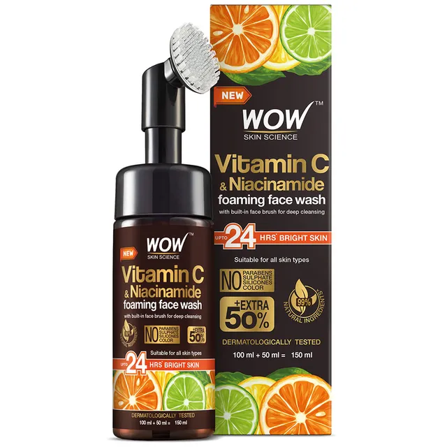 Wow Skin Science Brightening Vitamin C Foaming Face Wash With Built-in Face Brush (150ml)