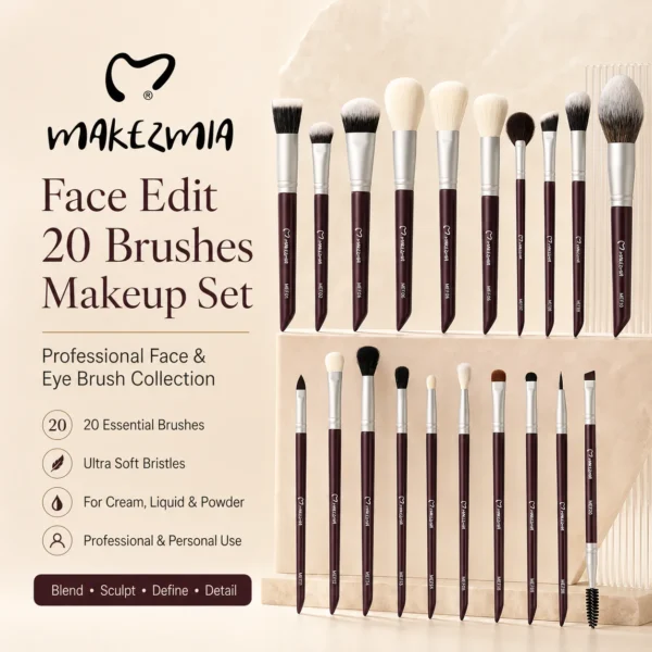 Makezmia Face Edit 20 Pcs Makeup Brush Set