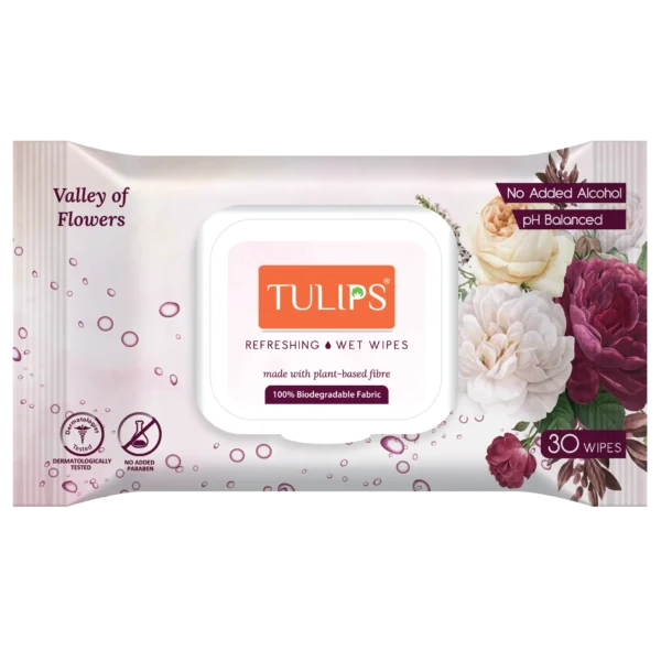 Tulips Refreshing Valley Of Flowers Wet Wipes In Lid Pack (30 Pcs)